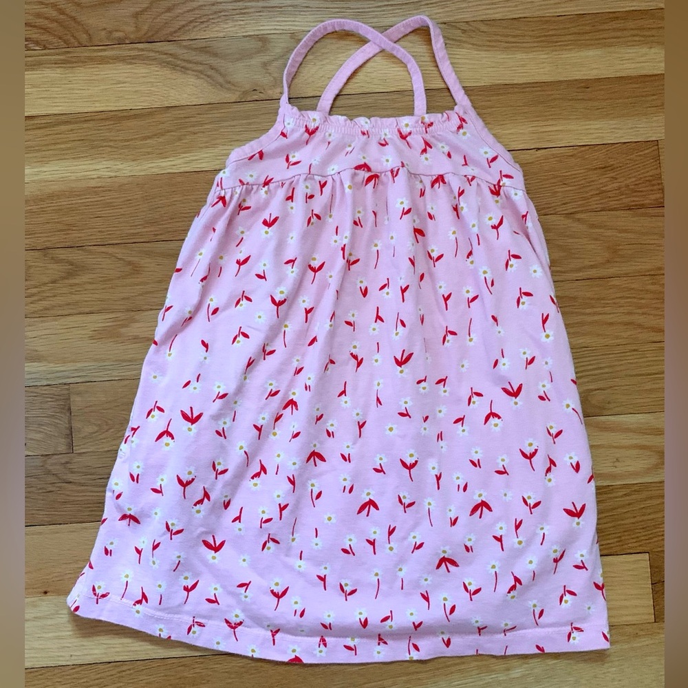 Hanna Andersson Girls’ 100/4 Soft Knit Pink Floral Crossback Sundress
